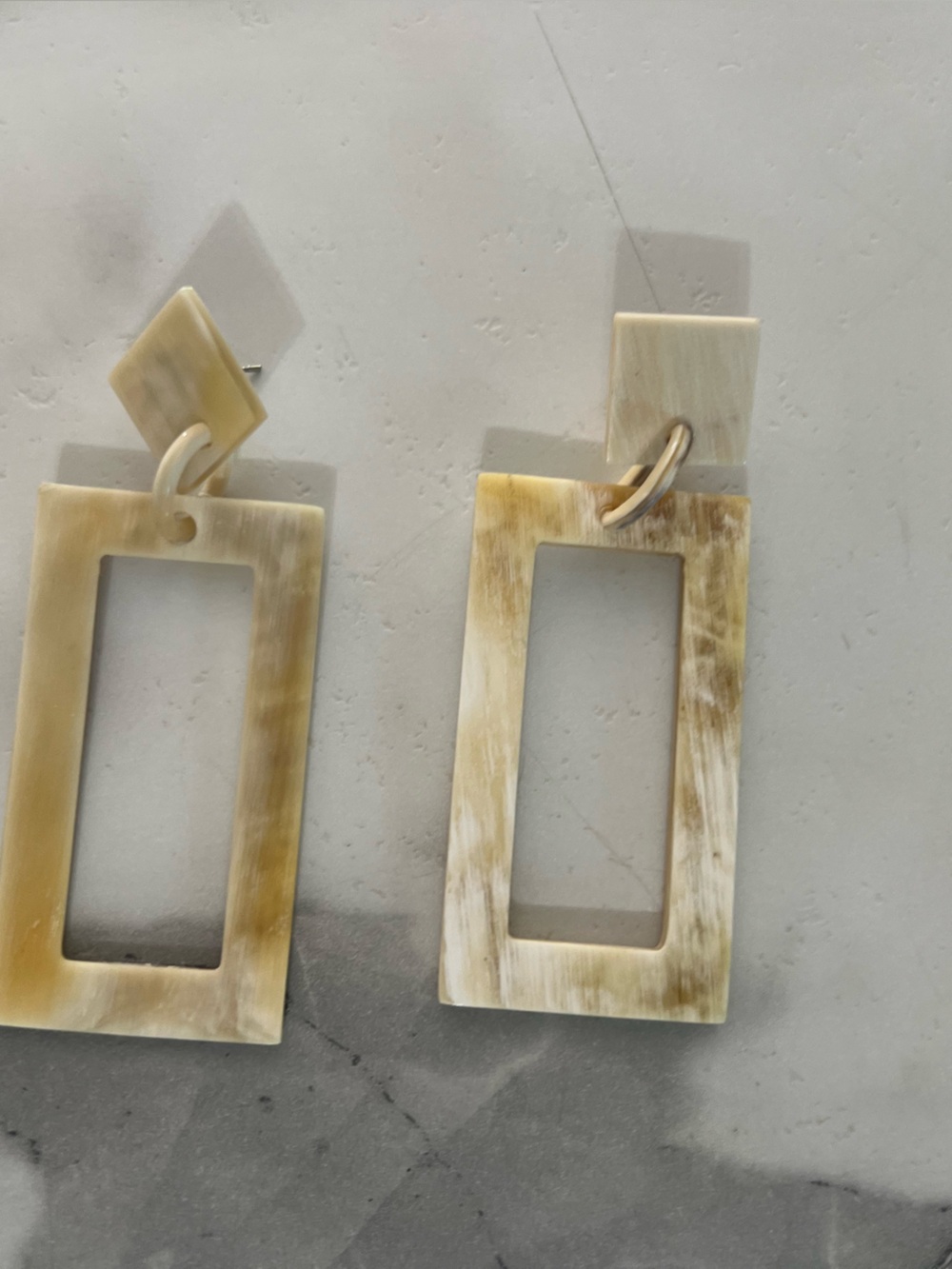 Beige Horn-Look Rectangular Open-Frame Earrings